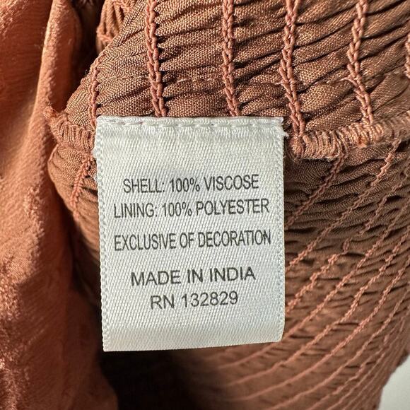 Tularosa Dress Edie Mini Smocked Ruffle Long Sleeve Satin Printed Rust Copper M - Picture 5 of 8